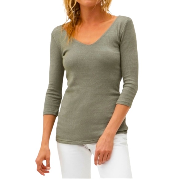 Michael Stars The Cari Vneck Shine Tee one size fits most light olive green top